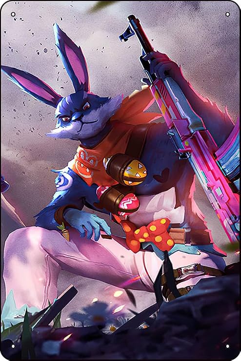 Bunny Easter Garena Free Fire Game Vintage Tin Sign Poster Wall Art Decor Public Sign Metal Tin Sign 8x12 Inches