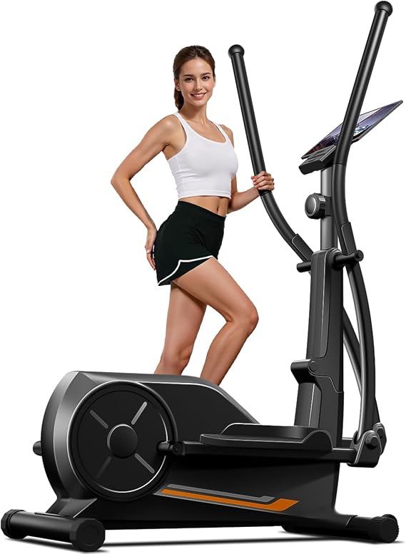 Elliptical Exercise Machine, Elliptical Training Machine for Home with Hyper-Quiet Magnetic Driving System, Compact Elliptical with 12IN Stride & LCD Monitor, 330LBS Weight Capacity