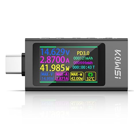 USB C Tester Meter with Display, 3.3-50V 0-12A USB Current Meter Type C Multimeter, USB Cable Tester PD Voltmeter Power Meter Capacity Voltage Tester Power Capacity Detector