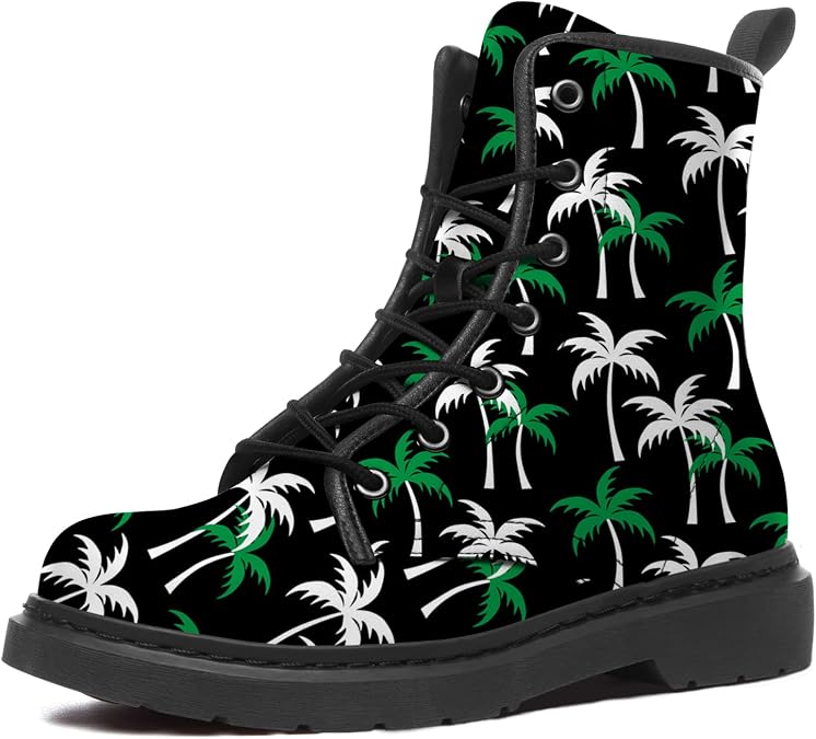 Women's Men's Palm Tree Boots Tropical Combat Boot Lace Up Fashion Ankle Leather Boots