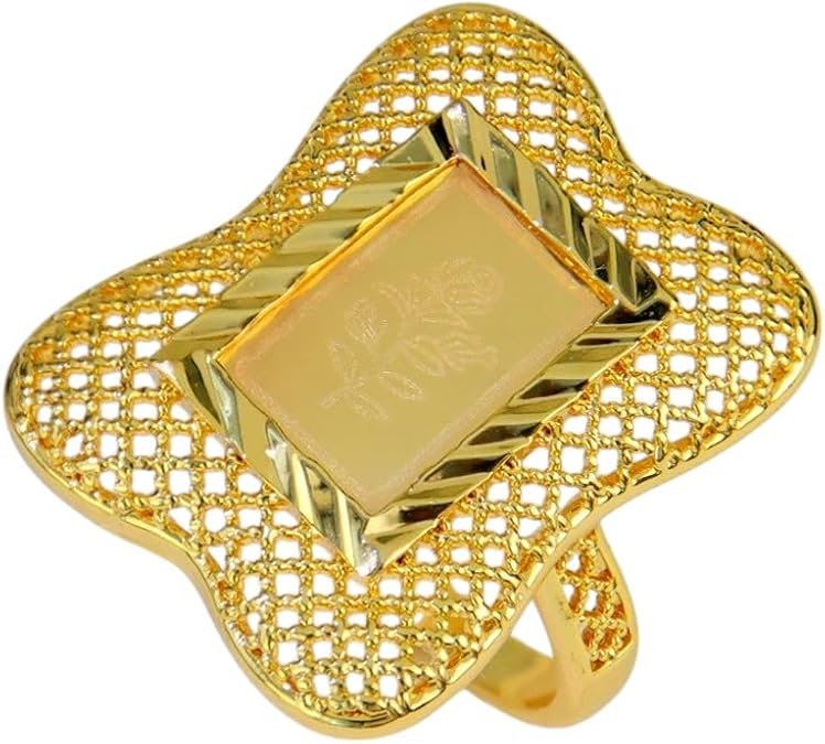 New 2026 Luxury Dubai Gold Rings 21K Gold Plated Copper High Vintage Wedding Ring Saudi Arabic Women Party Jewelry Fashion Accessories Creative Gift