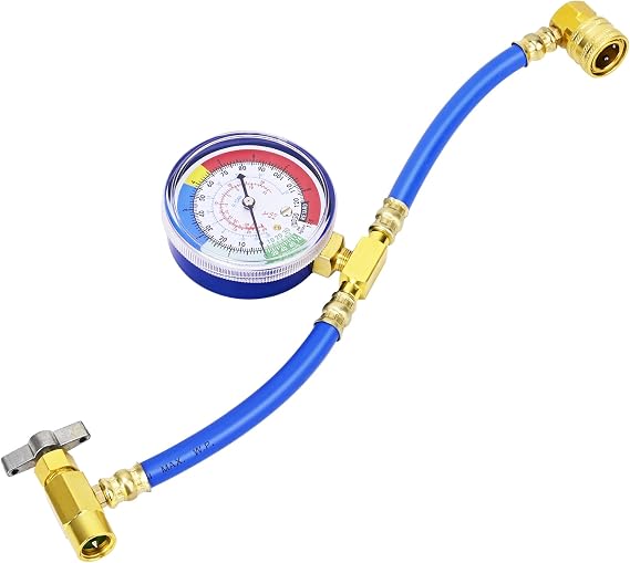 Refrigerator Freon Recharge Kit, R134A AC Refrigerant Charge Hose Set with Pressure Gauge,1/2" Acme, A/C Recharge Measuring U-Hose Can Tap, Perfect for Car AC Air Conditioning Refrigerant