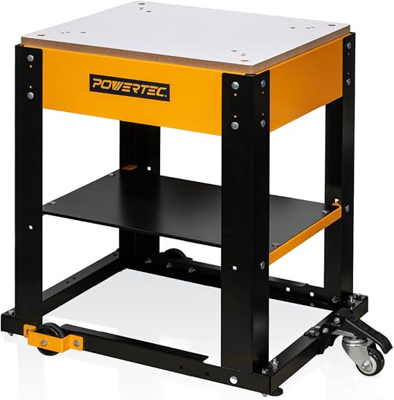 POWERTEC Tool Stand with Wheels, Casters & Melamine MDF Table Top, Power Tool Stand for Miter Saw, Drill Press, Belt Sander, Bench Grinder, Band Saw, Scroll Saw, Planer, Orange (UT1008)