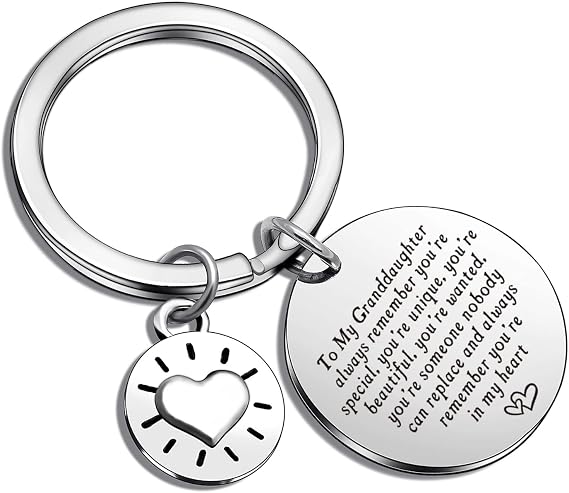 Granddaughter Keychain - Inspirational Gift for Granddaughter, Daughter Keepsake Jewelry, Stainless Steel Vocation Gift - Birthday & Graduation Keychain for Grandchild