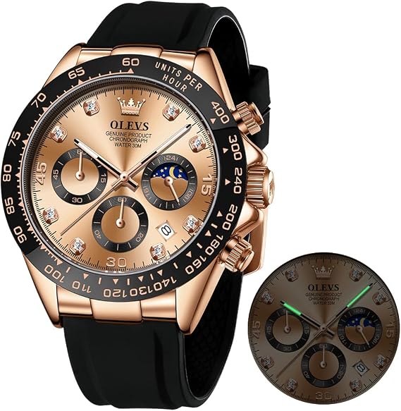 OLEVS Watches for Men Business Dress Moon Phase Chronograph Male Watch