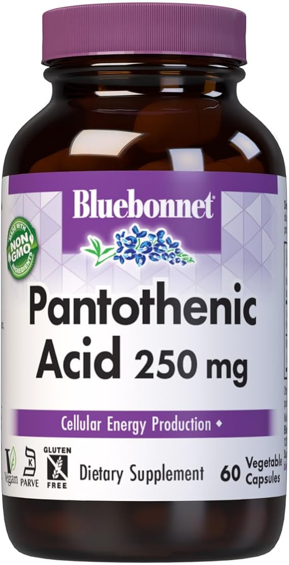 BlueBonnet Nutrition Pantothenic Acid 250 mg, 60 Vegetable Capsules