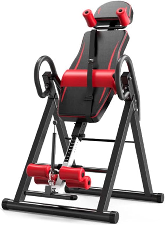 Inversion Table Adjustable Foldable for Storage with Protective Belt Headrest Heavy Duty Inverted Back Stretching Machine Gravity Table for Home Exercise 220lbs Max Capacity