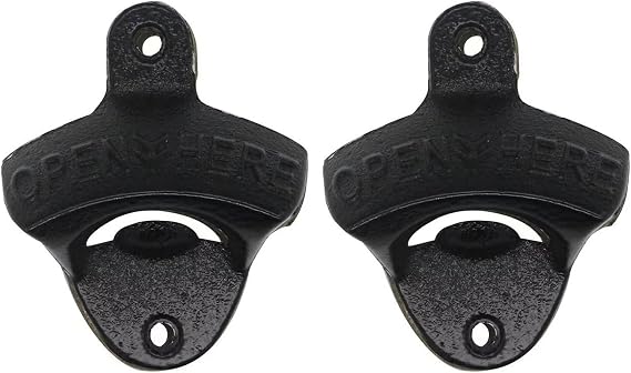2PCS Wall Mounted Bottle Opener Cast Iron Vintage Rustic Design, Heavy Duty Bottle Opener Wall Mounted with Screws, Durable Outdoor Kitchen Accessories and Bar Accessories for Home Pub (Black)