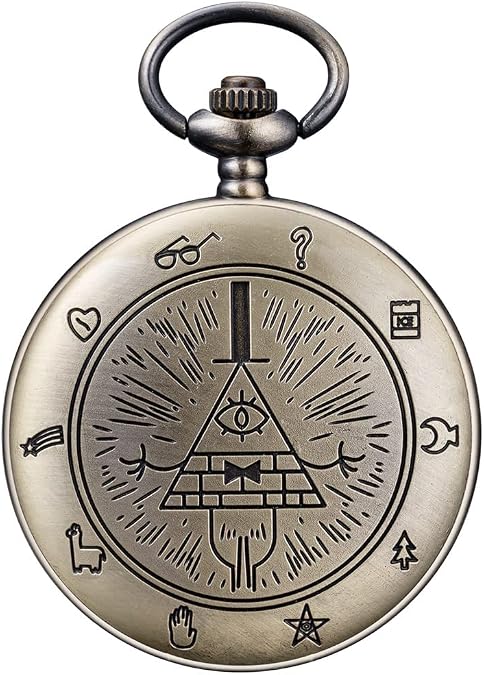 BOSHIYA Vintage Quartz Pocket Watches for Men Women Gravity Falls Bill Cipher Pocket Watch with Chain Christmas Graduation Birthday Gifts