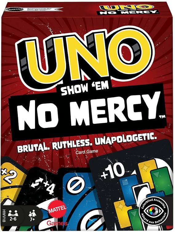 Mattel Games UNO Show em No Mercy Card Game for Kids, Adults & Family Parties & Travel with Extra Cards, Special Rules & Tougher Penalties