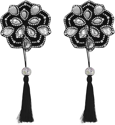 ZGMYC Sparkly Crystal Rhinestone Pasties Nipple Covers Round Floral Body Jewelry Reusable Tassel Breast Petals Chest Stickers