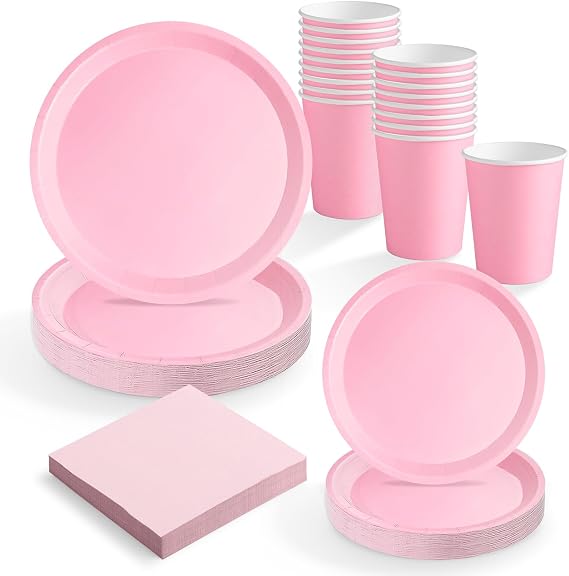 Disposable Tableware Set Party 20 People Pastel Pink - 114 Pieces - Paper Cups 270 cc + Paper Plates Ø17 and Ø20.2 cm + Paper Napkins 25 x 25 cm - Tableware for Birthdays and Events