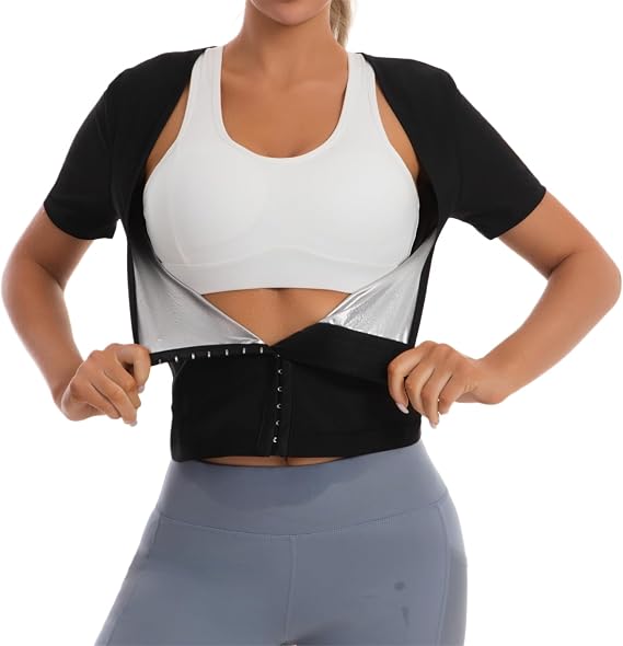 Sauna Suit Waist Trainer for Women Belly Fat, Sweat Sauna Shirt Short Sleeves Waist Trimmer Body Shaper Tank Tops