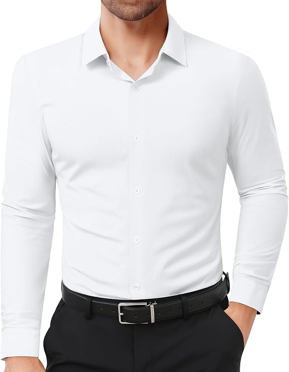 Lion Nardo Slim Fit Dress Shirts for Men Stretch Muscle Fit Long Sleeve Dress Shirts Wrinkle Free Formal Button Down Shirts