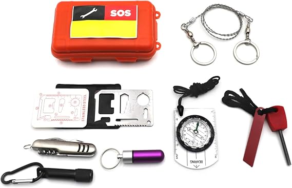 SMT- Sport Camping Outdoor Gear Emergency Tools Box 8 in 1 SOS Help Outdoor Hiking Portable Foldable Survival Kit [P/N: ET-OUTDOOR001-RAW]