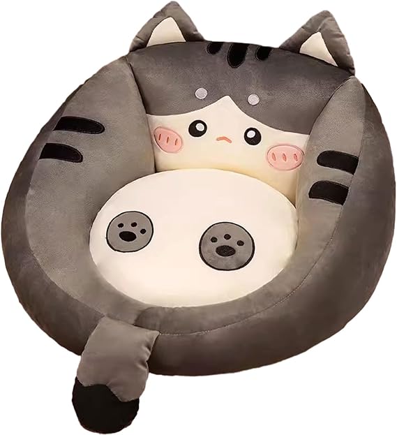 PEKJI Cute Cat Shape Floor Pillow, Large Animal Chair Cushions for Adults, Cushion for Fireplace Yoga Living Room Sitting Cushions(Black,21in)