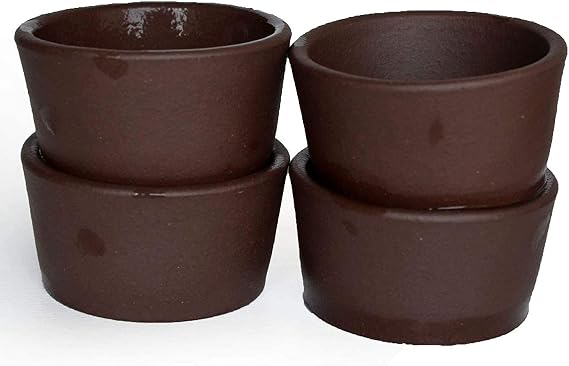 4pcs/Set Teacups Chinese Clay Zini Zisha Cup Kung Fu Tea (Dark Brown)