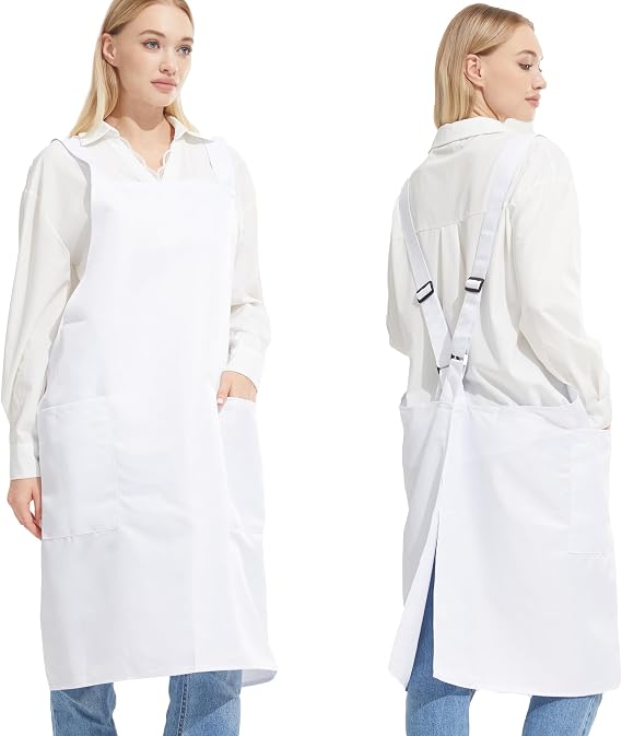 Comfortable Water Repellent Cross Back Aprons for Women with Pockets for Cooking Kitchen Baking Adjustable Unisex