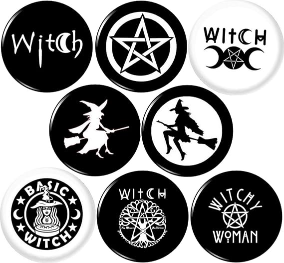 Panic Buttons WITCH x 8 NEW 1 inch (25mm) button pin badge halloween witchy woman wiccan