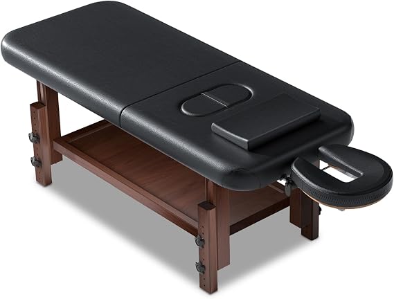 Stationary Massage Table with 4'' Thick Memory Foam, 80''L x 32''W Premium Wooden Massage Table with Adjustable Height Leg, PU Leather, Storage Shelf for Physical Therapy & Spa (WOOD, 80''L x 32''W)