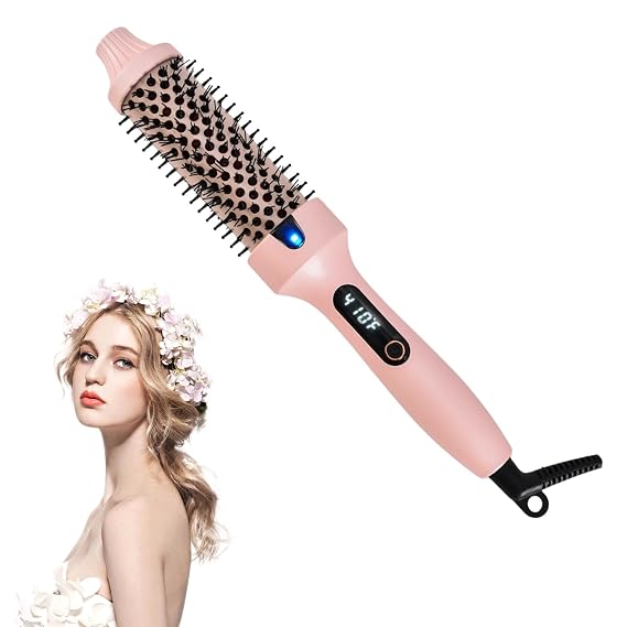 Thermal Brush, 1.5 Inch Heated Round Brush for Blow-Dry Styles, Shinier and Smoother Hair, Portable Travel Styling Tool, Gift for Women (Pink)