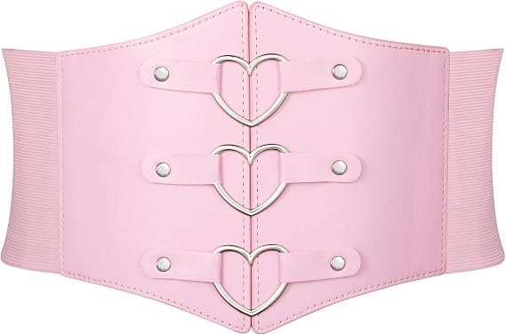 Women Corset Belt Metal O-Ring Heart-Ring Wide Elastic Waspie Waist Belt for Daily Cosplay Halloween Costumes