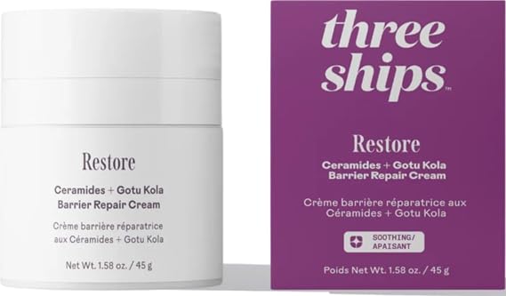 Three Ships - Restore Ceramides + Gotu Kola Barrier Repair Cream (1.58 oz) | Moisturize, Comfort, Smooth Skin | Helps Minimize Redness | Cruelty-Free, Vegan, Paraben-Free, Sensitive Skin Safe