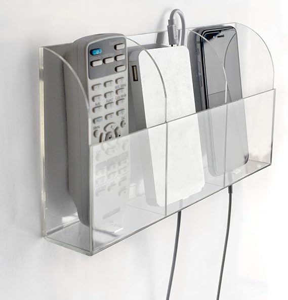 VANCORE Clear Wall Mounted Charging Phone Holder Smart Phone Station TV Remote Control Holder Wall Box (3 Holes)