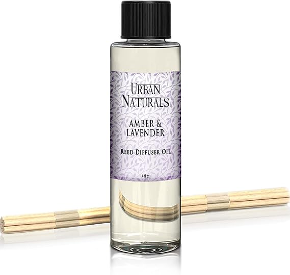 Reed Diffuser Oil Refill Amber & Lavender, Soothing Lavender, Warm Amber, Calming Room Scent, 4 oz + Free Reed Sticks, Made in the USA