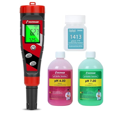 UIUZMAR pH Meter for Water Hydroponics and pH 4.00/7.00 500ml Solution