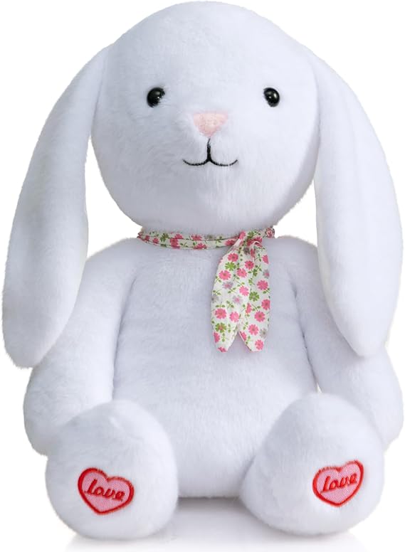 BEJOY Sitting Lop Eared Rabbit, Realistic Soft Cuddly Bunny Toy Cute Stuffed Animal Plush Toy Teddy, 16 Inches White