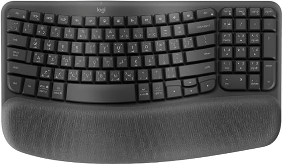 Logitech Wave Keys kablosuz ergonomik klavye, dolgulu bilek desteği, konforlu doğal dokunma, Easy-Switch, Bluetooth, Logi-Bolt alıcısı, Multi-OS, Windows/Mac için