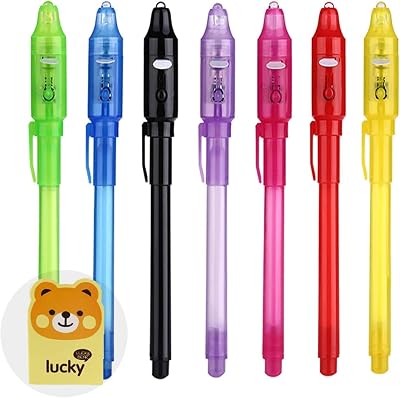 DazSpirit 7PCS Invisible Ink Pens with UV Light Party Favors for Boys and Girls, Detective Magic Pen Disappearing Ink for Kids 8-12, Stocking Stuffers, Classroom Prizes