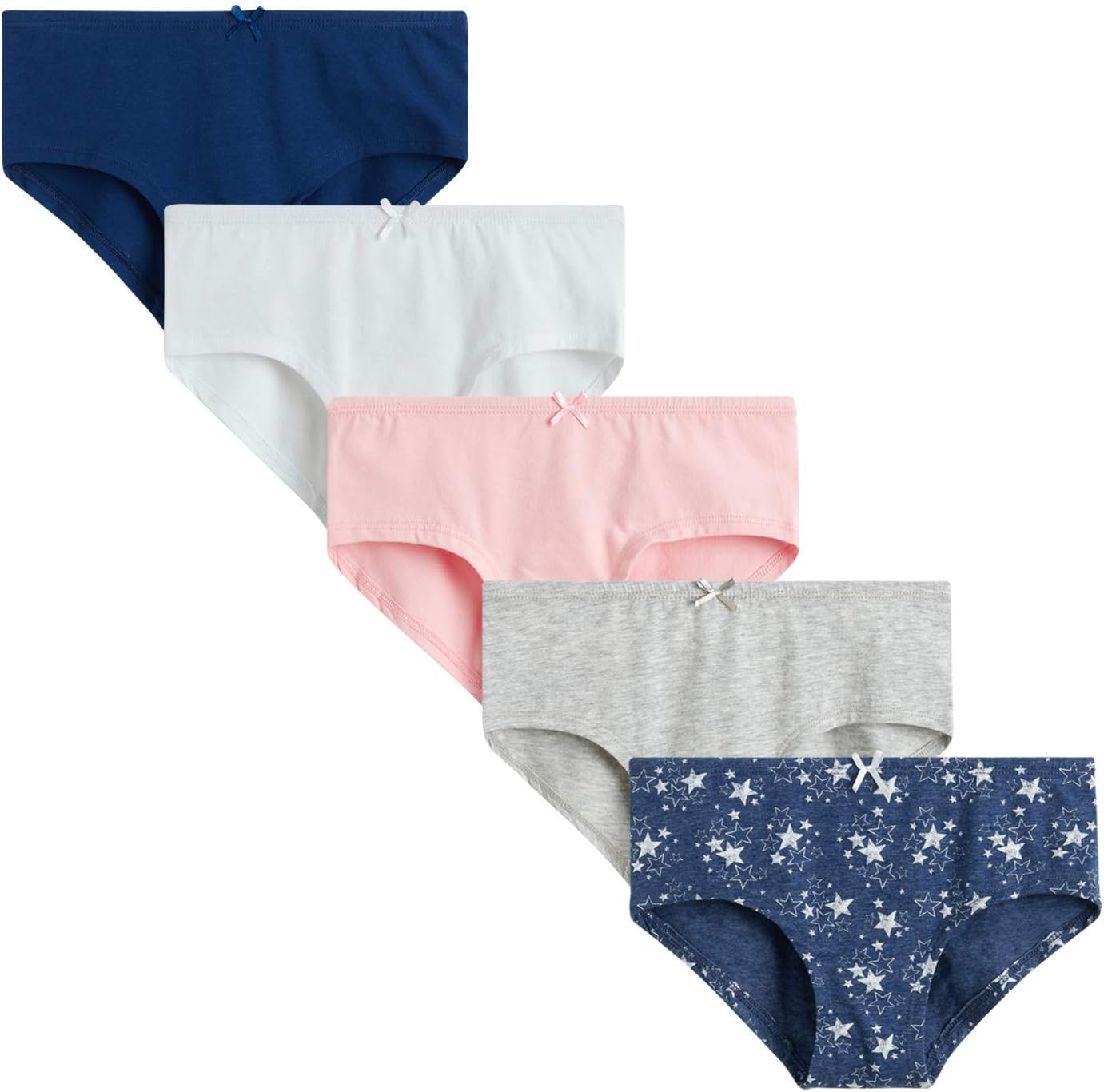 Rene Rofe Girls Julianna Underwear – 5 Pack Stretch Cotton Hipster Briefs Size: 7-16, Size 7-8, BlueGreyPinkWhiteBlue Stars
