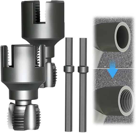 hoehew Integrated Internal & External Pipe Threading Tool, 1/2'' and 3/4'' Pipe Thread Cutting Tool, Upgraded Electric Drill Compatible PVC Pipe Threader Kit Rethreading Tools (1/2'' & 3/4'')