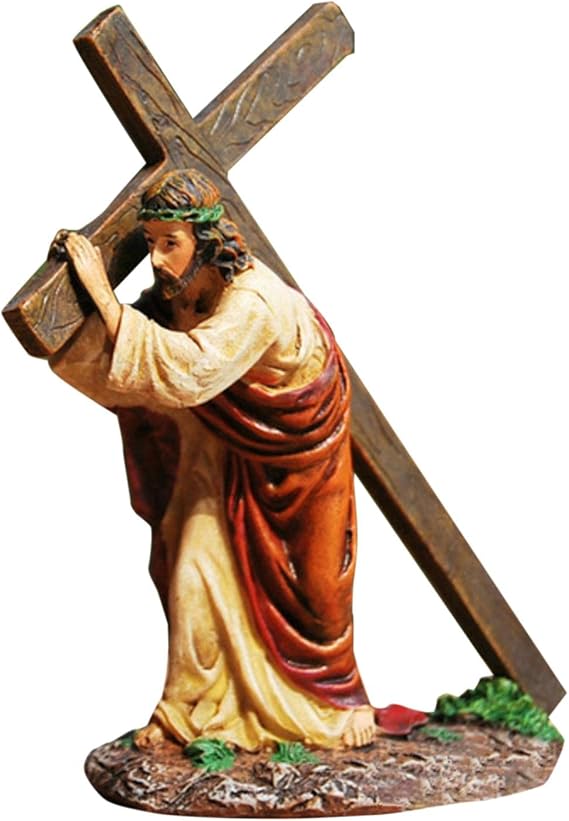 Nanyaciv Jesus Cross Figure, Hand-Painted Jesus Ornament Church Decorations, Jesus Carrying Cross Resin Figurine, Religious Statues Christian Gift Collection Crafts for Easter Decoration