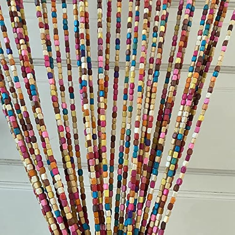 Rainbow Wooden Bead Curtain 36 x 79 41 Strands Colorful Boho Doorway Curtain, Bamboo Style Room Divider, Easy Install Hanging Beads for Door, Window & Home DecorRainbow