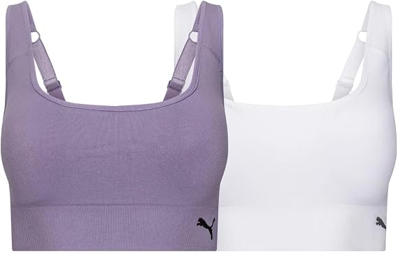 PUMA Women's Performance 2-Pack Seamless Sports Bras for Women with Adjustable Straps and Removable Pads