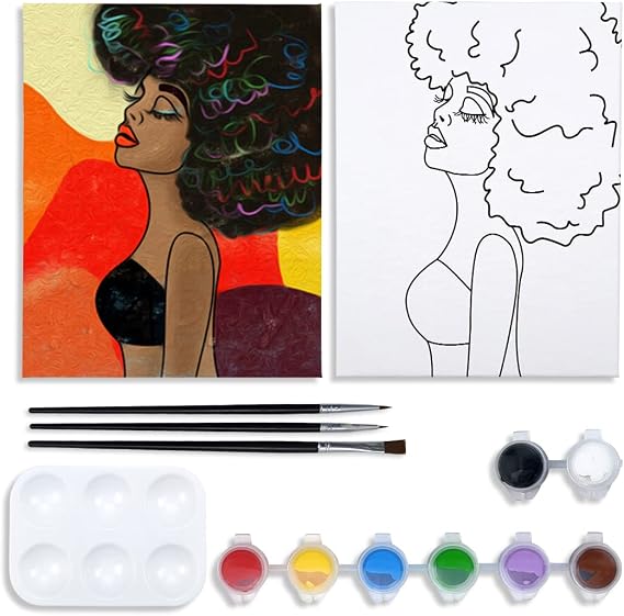 Canvas Painting Kit Pre Drawn Canvas for Painting for Adults Painting Party Kits Paint and Sip Party Supplies 8x10 Canvas to Paint 8 Acrylic Colors,3 Brush,1 Pallet Girl Paint Art Set