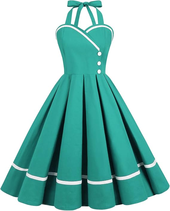 Women Vintage Dresses 1950s Retro Halter Audrey Hepburn 50's 60's Cocktail Swing Dress Sleeveless Tea Party Dress