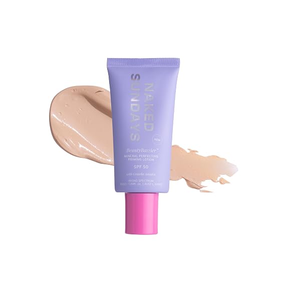 Naked Sundays Mineral Primer Sunscreen SPF 50, BeautyBarrier, 50ml | Smooths skin, grips makeup, blurs pores; Centella Asiatica and Zinc Oxide soothe, Vegan & Cruelty-Free, for sensitive skin