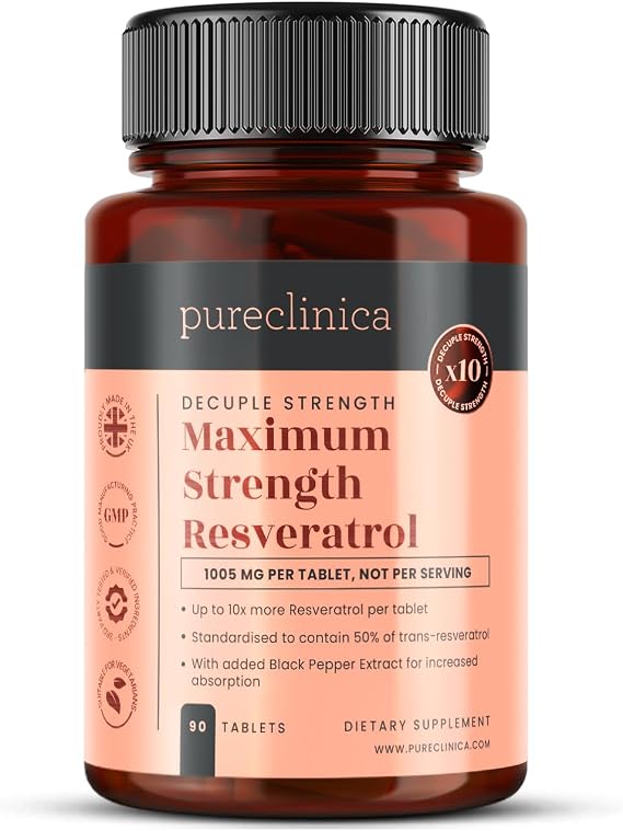 1000mg Resveratrol x 90 Tablets (3 Months’ Supply). 10 x Strength w/Black Pepper Extract