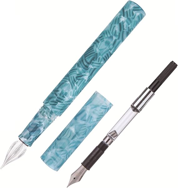 Majohn Fountain Pen EF Nib & Glass Dip Pen Coral Sea Celluloid with Ink Converter Dual-Use Pocket Travel Ink Pen Gift Set for Signature, Art Drawing