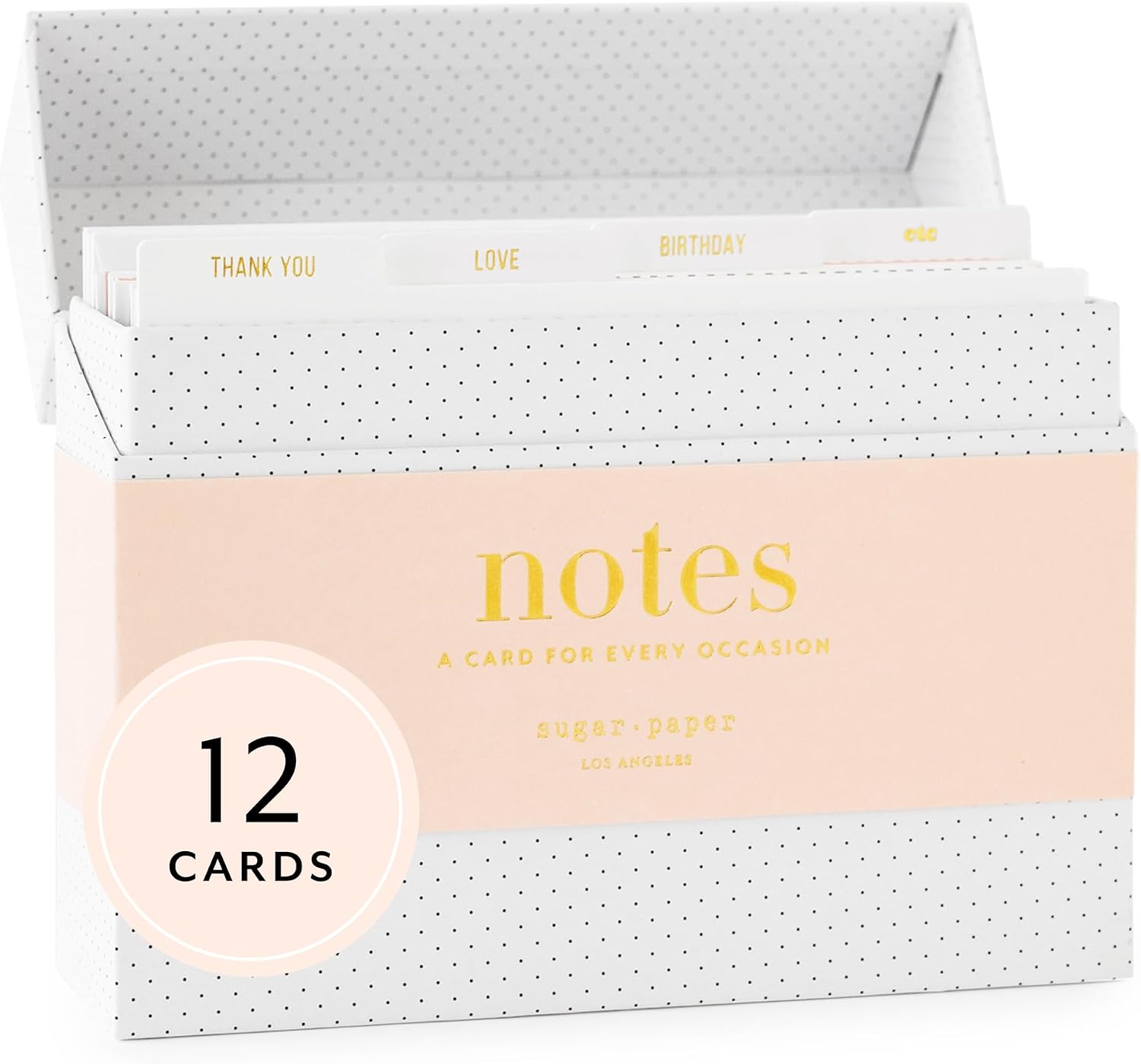 Sugar Paper Cards For Every Occasion Card Box, Greeting Card Assortment Box with Dividers, Set of 12 Greeting Cards and Envelopes, Birthday Cards, Thank You Cards, Generic Cards, Blank Inside, 6.25 x