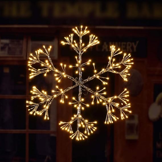 Lightshare 24Inch 240 Led Starburst Snowflake Light, Twinkle and Warm White Lights, Silver Finish, Plug in for Home Garden Decoration,Wedding,Birthday,Christmas,Holiday,Party Decoration, Extra Screws