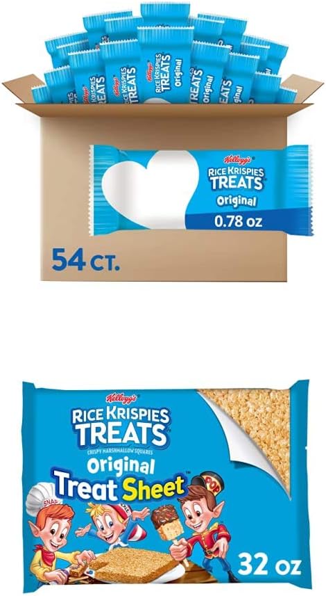 Rice Krispies Treats Marshmallow Square Snack Box Care Package, Original Snack Bars (54 Bars) and Large 32 oz Sheet