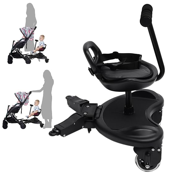 Universal Stroller Board with Detachable Seat, 2 in 1 Sit and Stand Stroller Board Stroller Attachment for Toddler to Ride Holds Children up to 55lbs