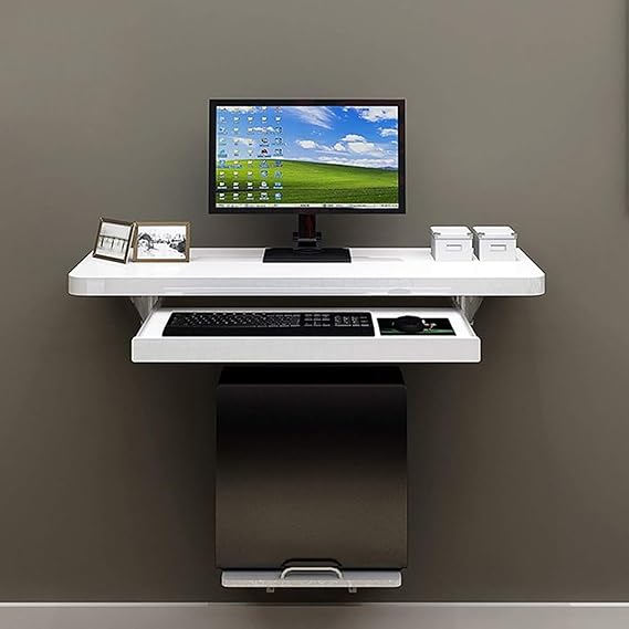 Wall Floating Computer Desk Table,Wall Mounted Laptop Desk, Study Writing Desk with Main Frame and Adjustable Keyboard Tray for Home Office