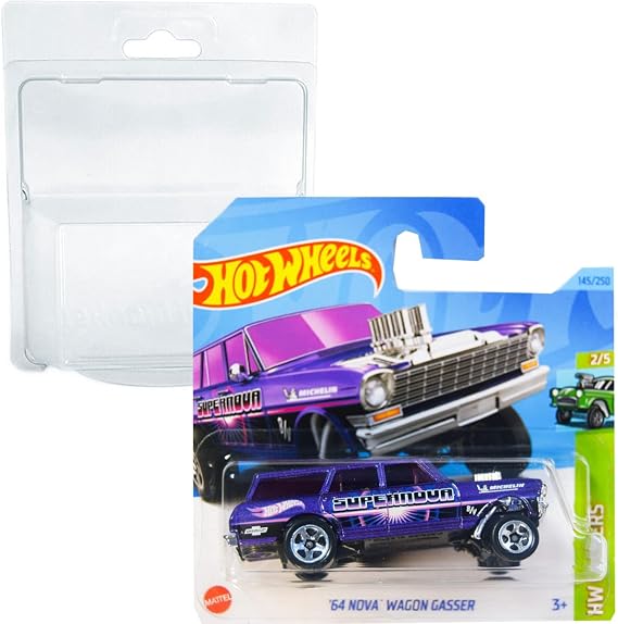 Hot Wheels 64 Nova Wagon Gasser HW Gassers 2/5 (145/250) HKH63 Short Card Mattel 2023 + Blister & Card Protector Pack Friki Monkey