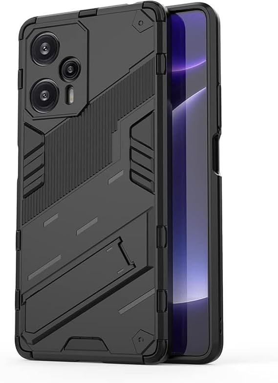 Microcase Xiaomi Poco F5 / Redmi Note 12 Turbo Matrix Serisi Armor Standlı Perfect Koruma Kılıf - Siyah AL3416
